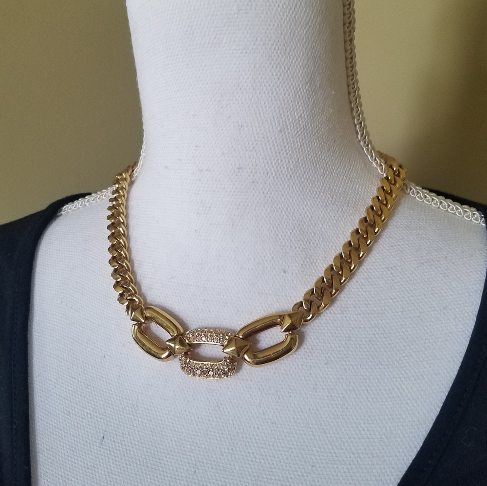 AUTHENTIC Swarovski 18k Gold Plated Chunky Chain Vintage Link Necklace - Picture 9 of 17